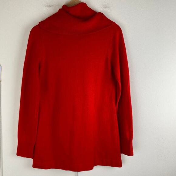 French Connection Cowl Sweater Size Large Red Long Sleeve Tunic Turtleneck - Picture 10 of 13